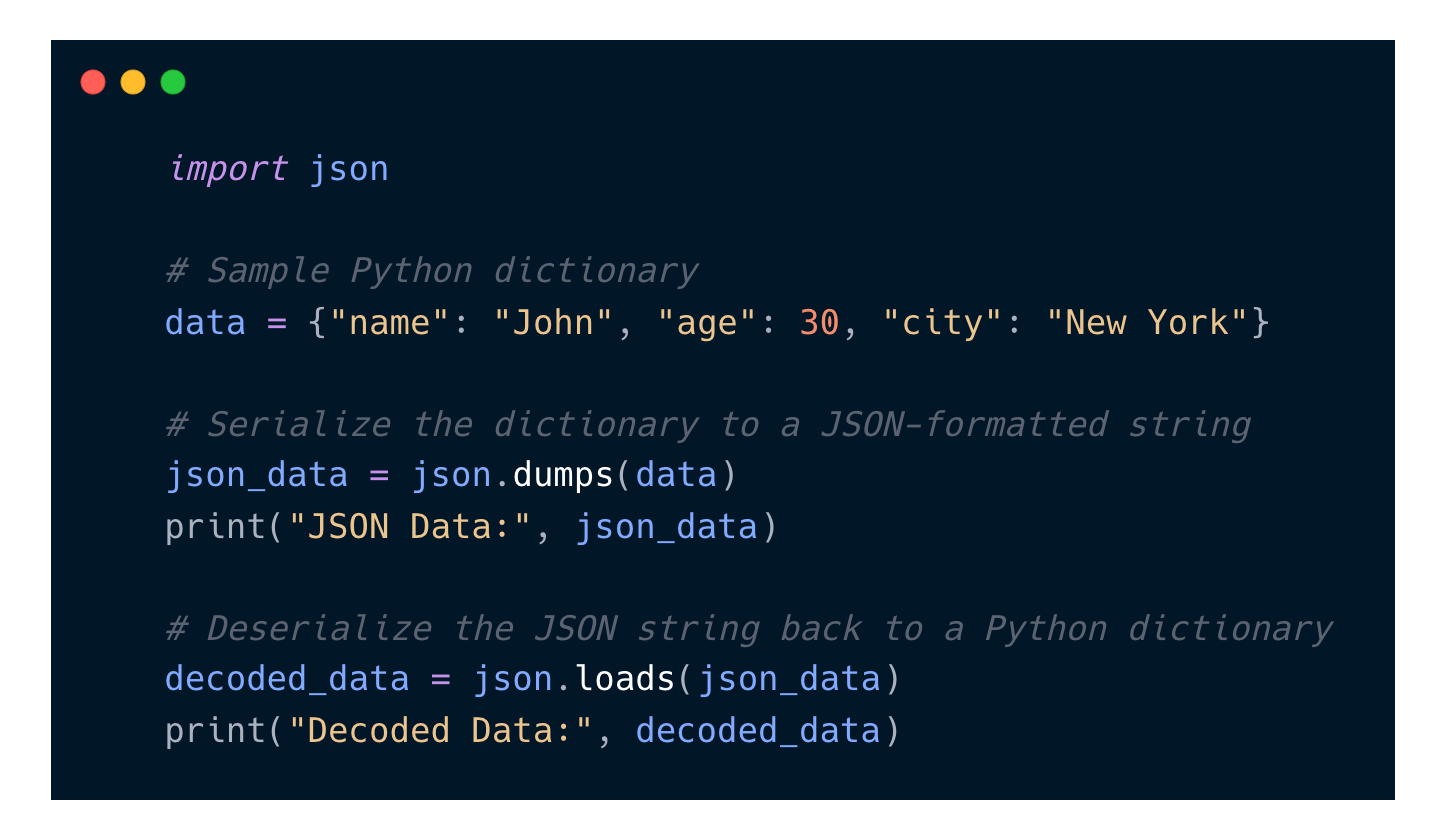 Code snippet demonstrating basic JSON serialization